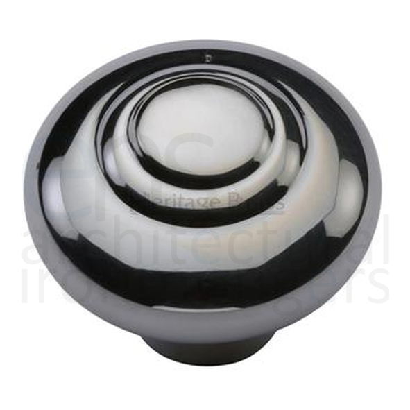 C3985 32-PC • 32 x 15 x 30mm • Polished Chrome • Heritage Brass Ringed Bun Cabinet Knob